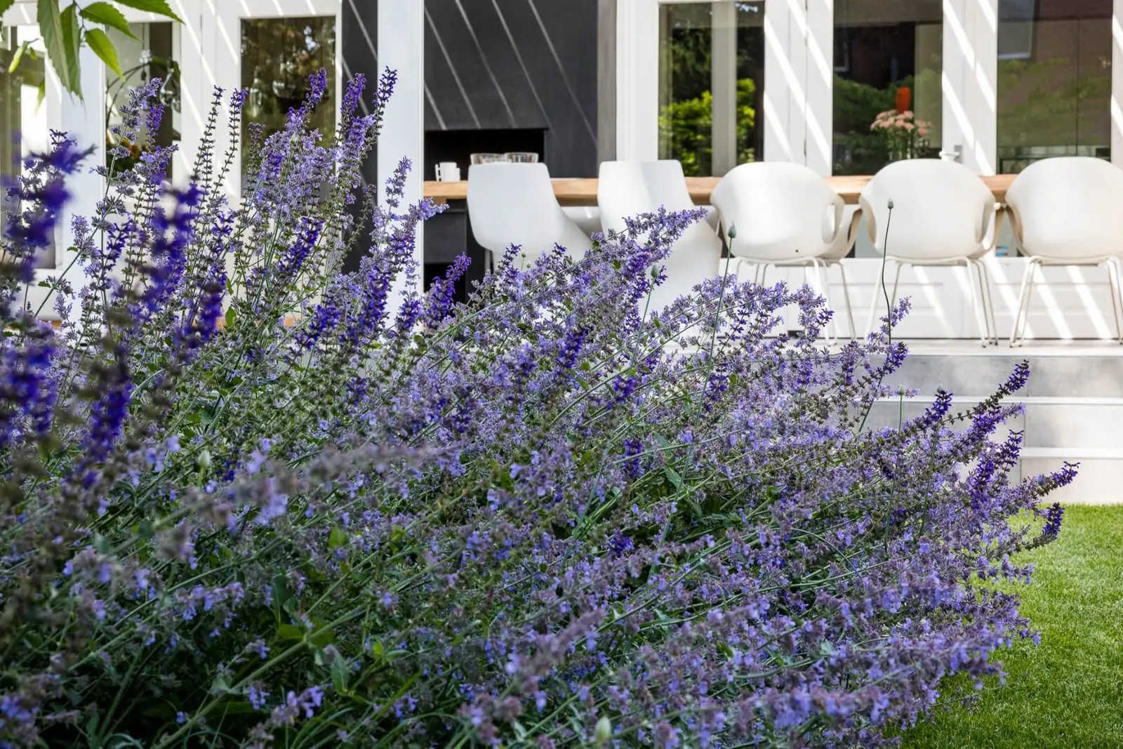 Kattenkruid terras eettafel in een tuin in Lochem