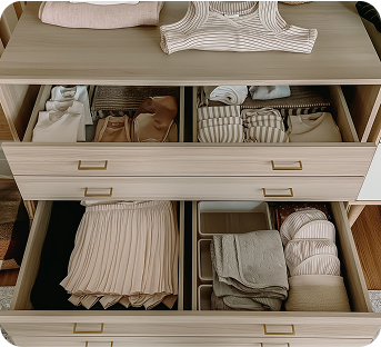 Neatly organized drawers of children's nightwear