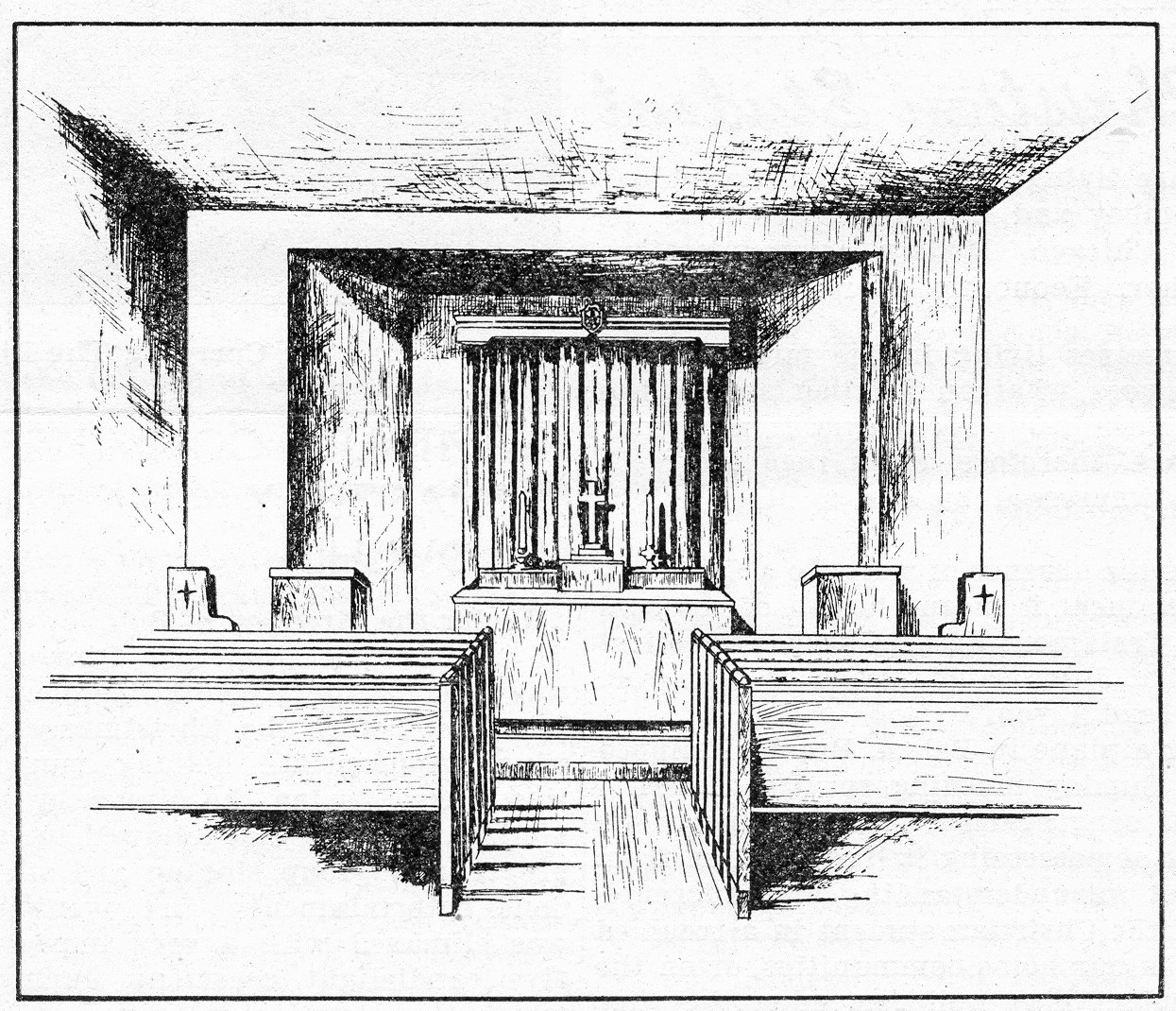 A drawing of the Henry E. Wilson Memorial Chapel, from The Y's Indian, February 1953, the month the chapel was dedicated.