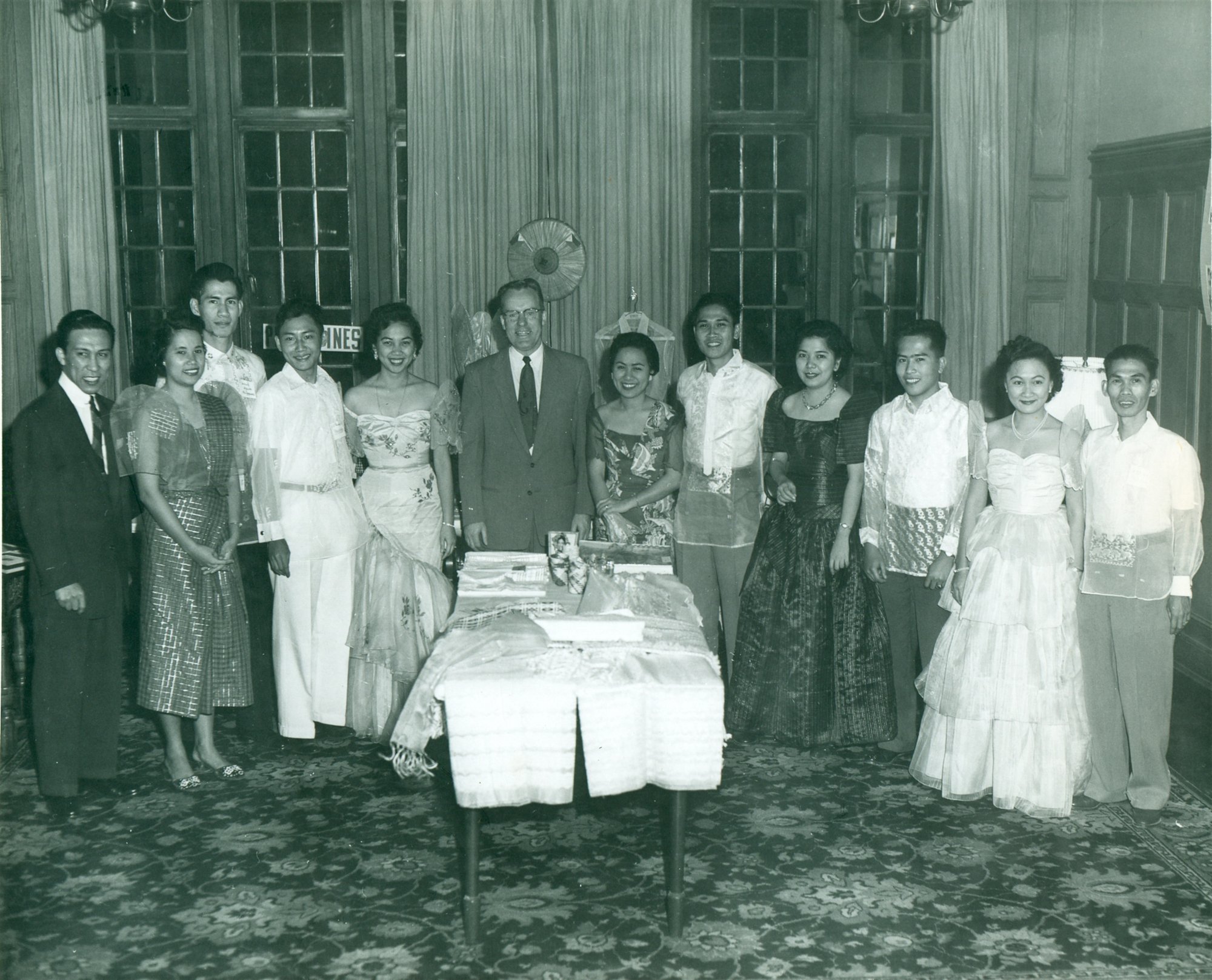 Filipino students in national dress at the Philippine International Supper, November 1954.
