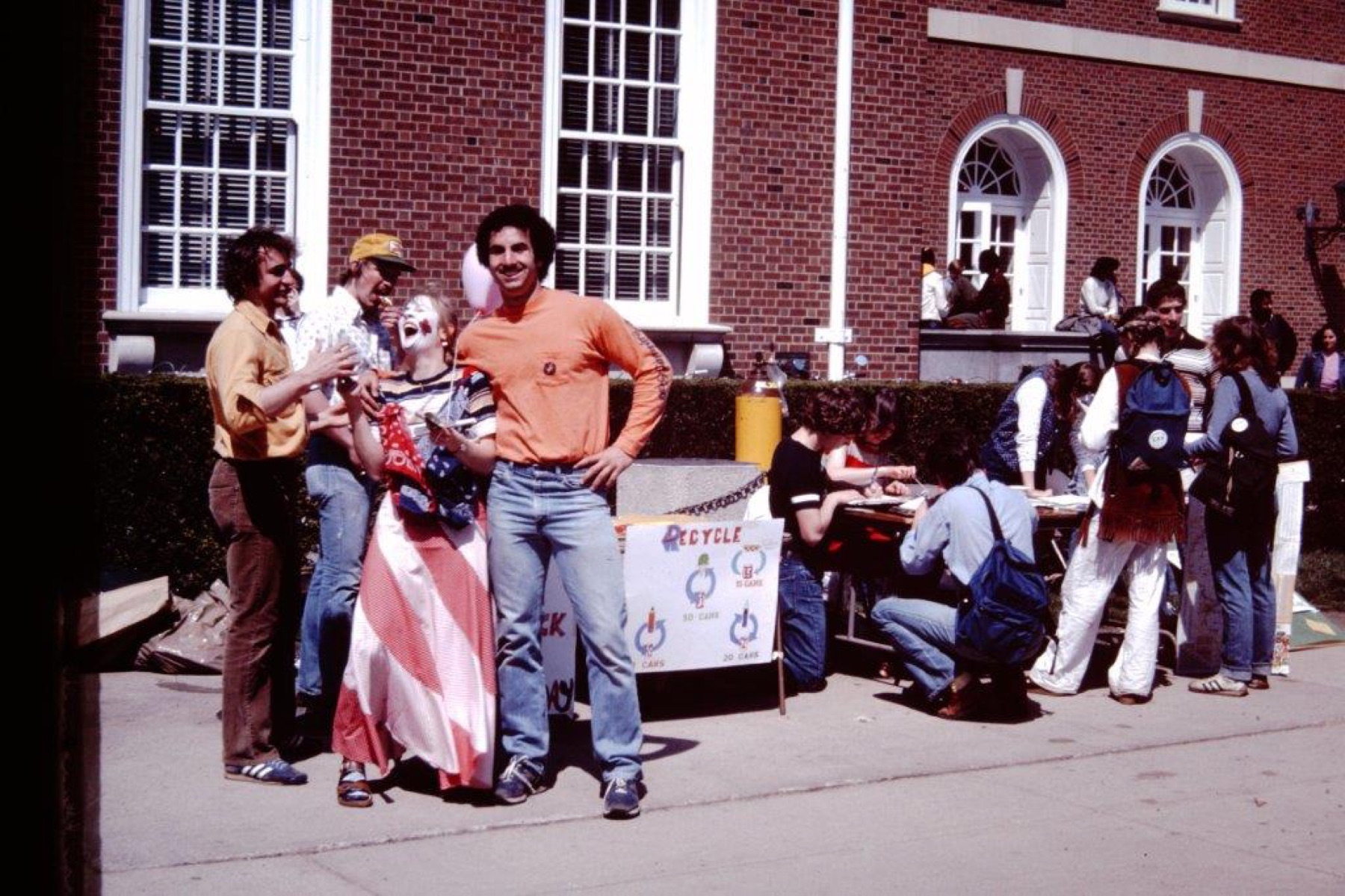 SECS members at a recycling table on campus, Earth Day 1982.