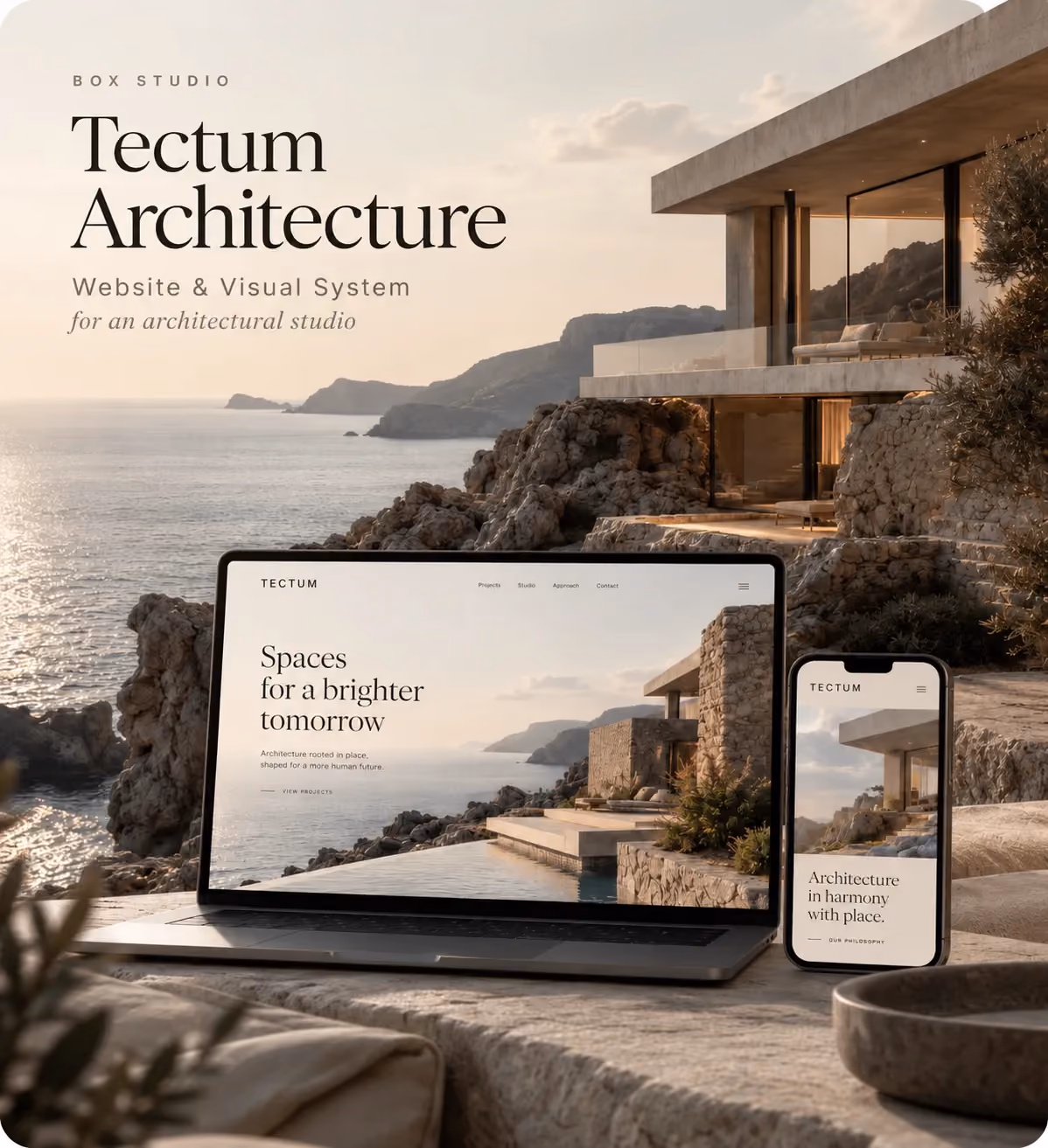 Website design and visual branding for Tectum Architecture by Box Studio.