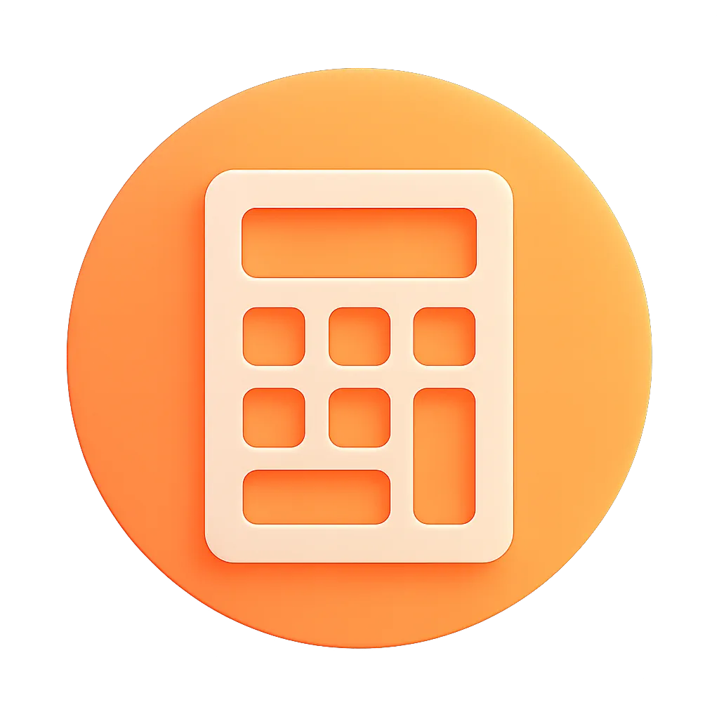 Icon of a calculator with rounded edges on an orange circular background.