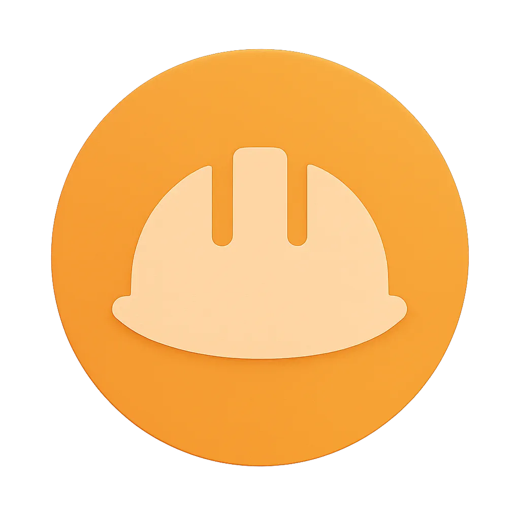 Icon of a construction safety helmet inside an orange circle.