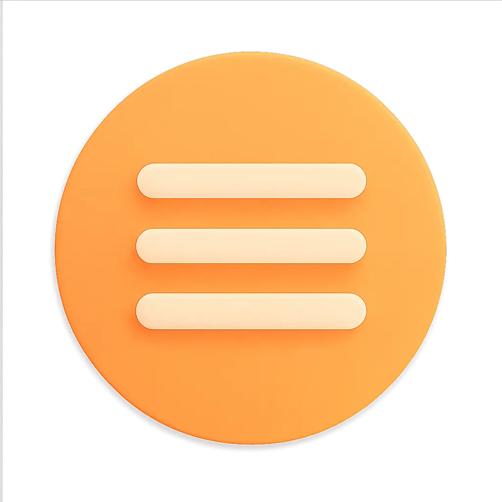 Orange circular icon with three horizontal white bars representing a menu button on black background.