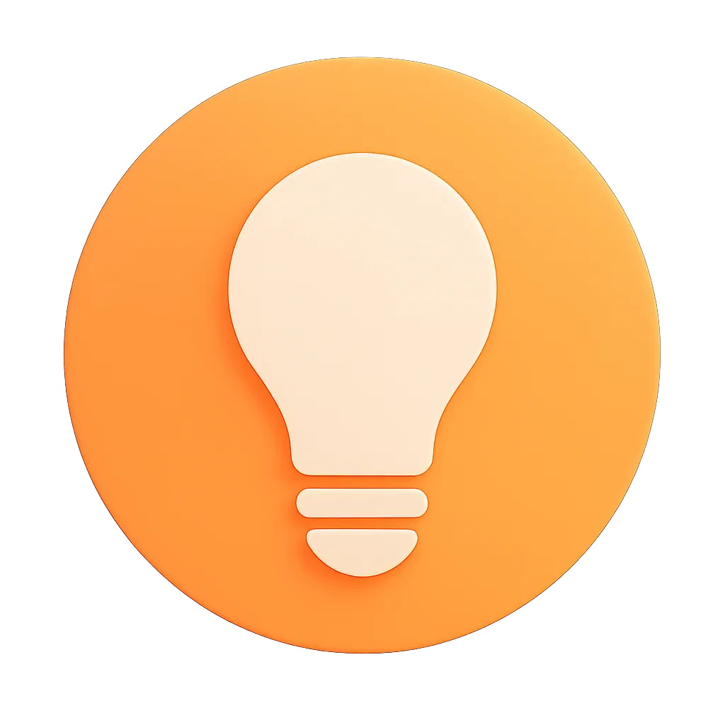 Lightbulb icon centered on an orange circular background.
