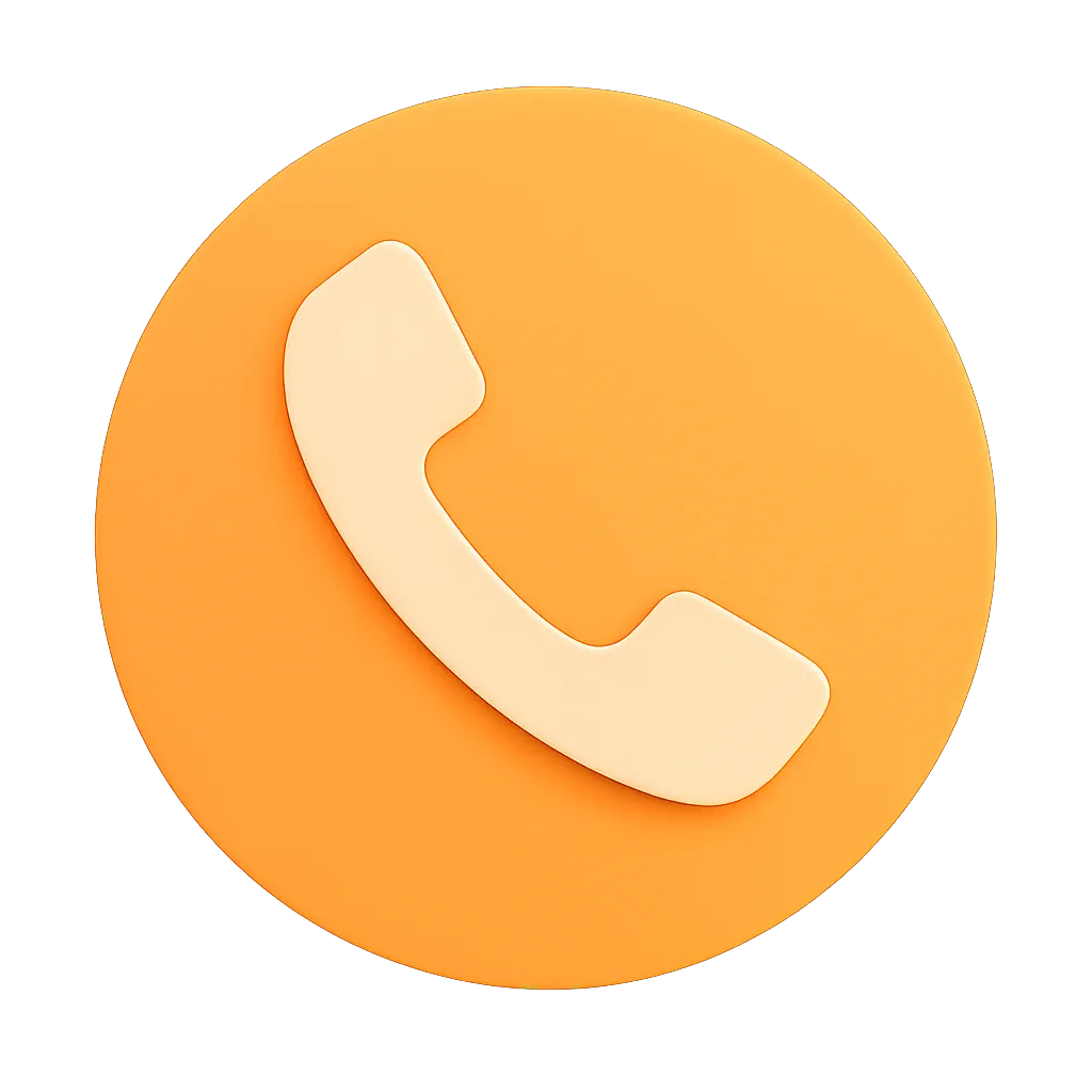 Orange circular icon with a white telephone handset symbol representing a phone call.