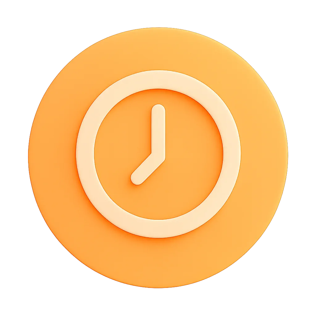 Orange circular icon with a white clock showing 3:30.