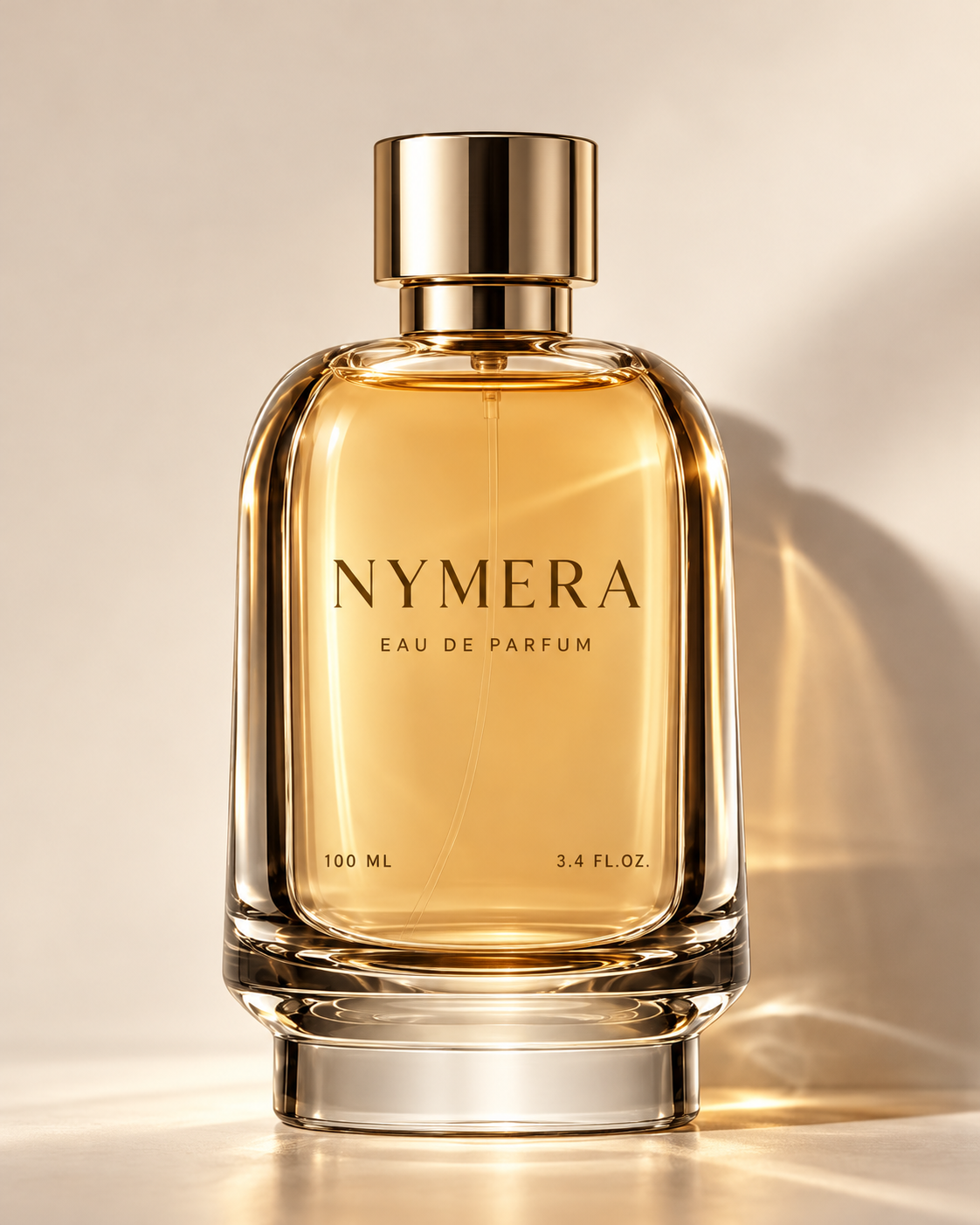 The Nymera Eau de Parfum bottle with its polished gold cap