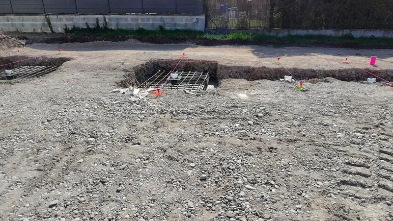 Ferraillage d'une semelle isolée en fond de fouille, extension d'Erstein