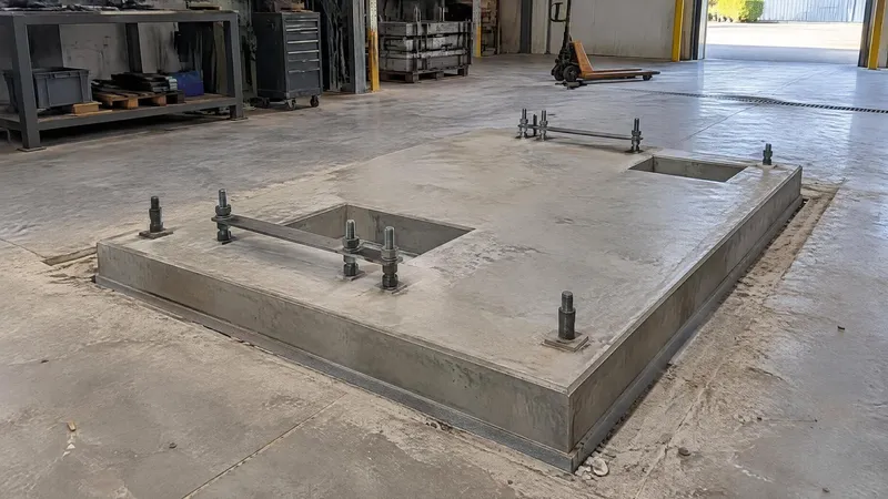 Joint d'isolement en matériau compressible tout autour d'un massif de machine coulé dans un dallage existant