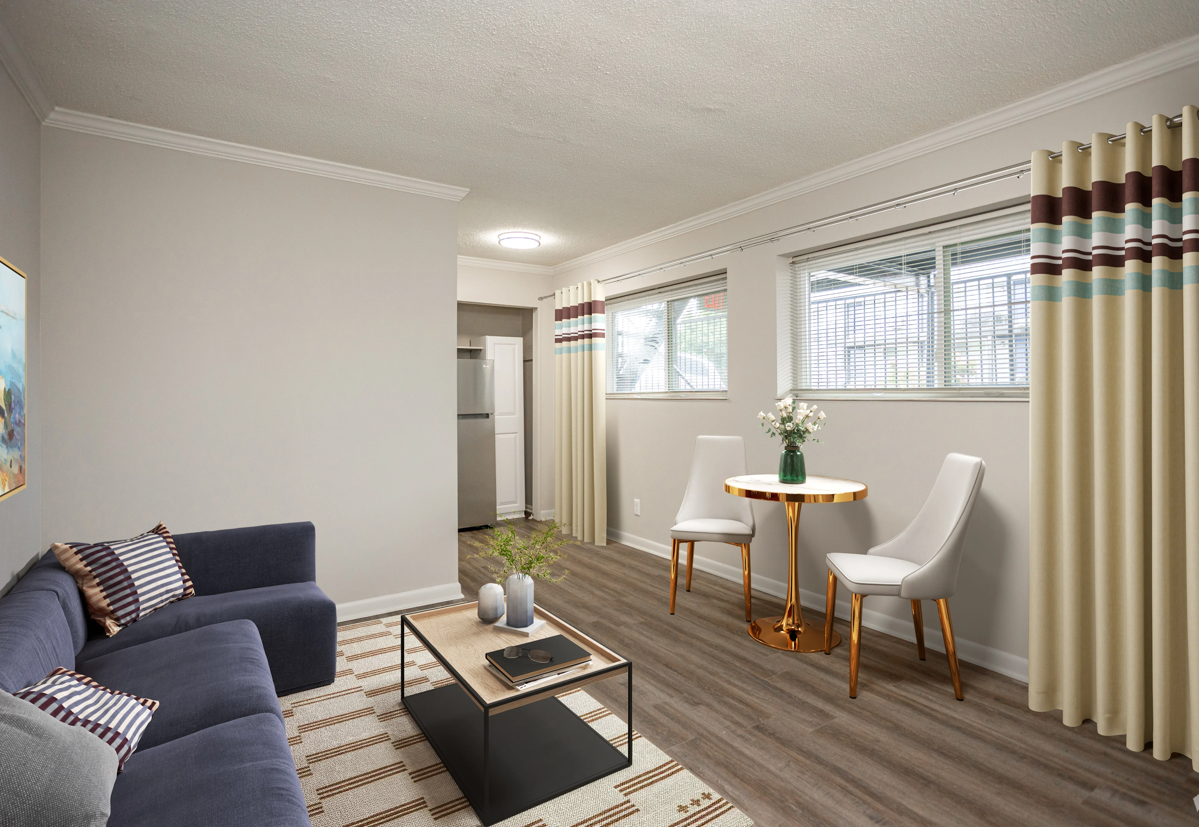 Furnished living room and dining room