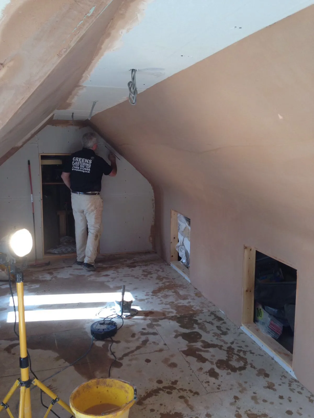 Interior staircase during plastering and renovation