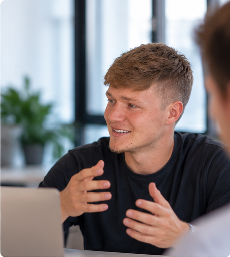 Jack, founder of Appleby Creative, talking with a client