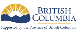 British Columbia government logo with stylized sun, mountain, and ocean waves.