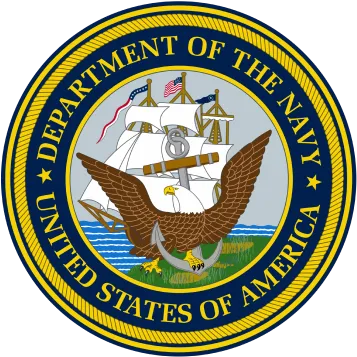 Seal of the United States Department of the Navy featuring an eagle, anchor, and a sailing ship with an American flag.