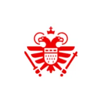 Red emblem of a crowned eagle holding a sword and scepter on a white background.