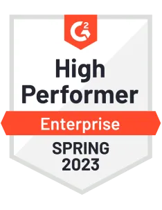 G2 High Performer Enterprise badge for Spring 2023.
