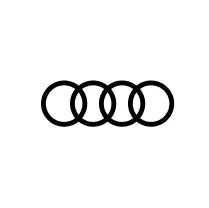 Audi logo with four interlinked black rings on a white background.