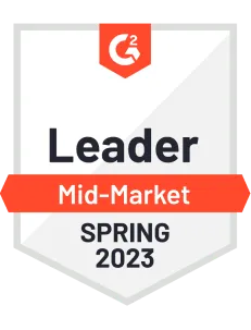 G2 Leader badge for Mid-Market in Spring 2023.