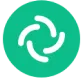 White circular swirl icon inside a green circle.