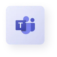 Microsoft Teams logo with a stylized 'T' and two abstract people icons in purple.