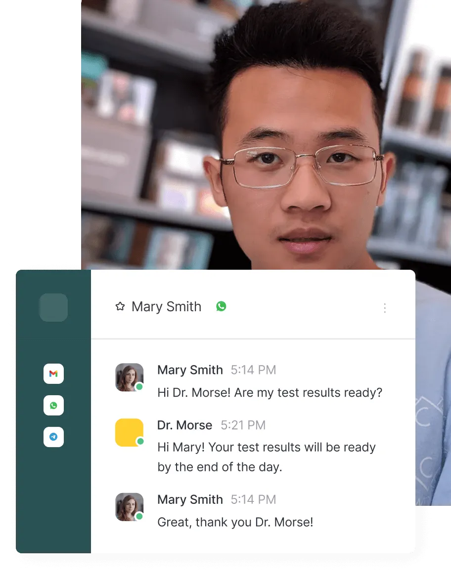 Chat conversation on WhatsApp between Mary Smith and Dr. Morse about Mary’s test results being ready by end of day.