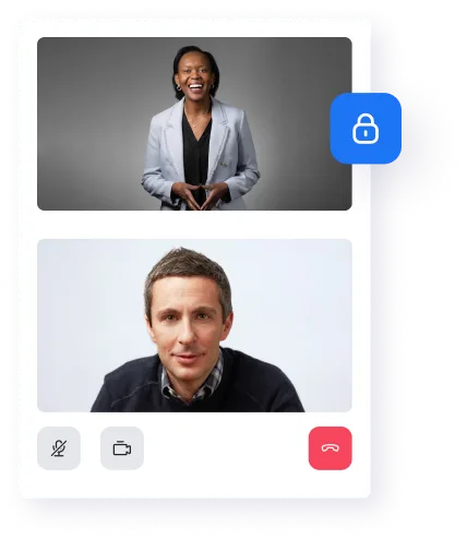 Two people are shown on a cell phone.