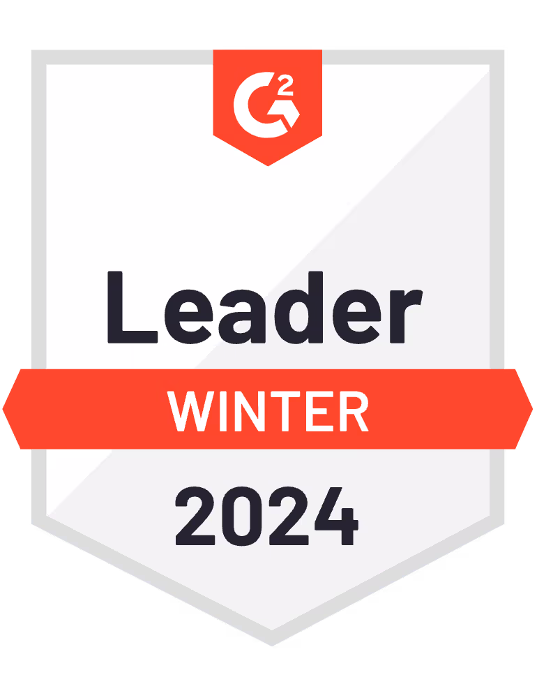 G2 Leader Winter 2024 badge with a white shield and orange banner.