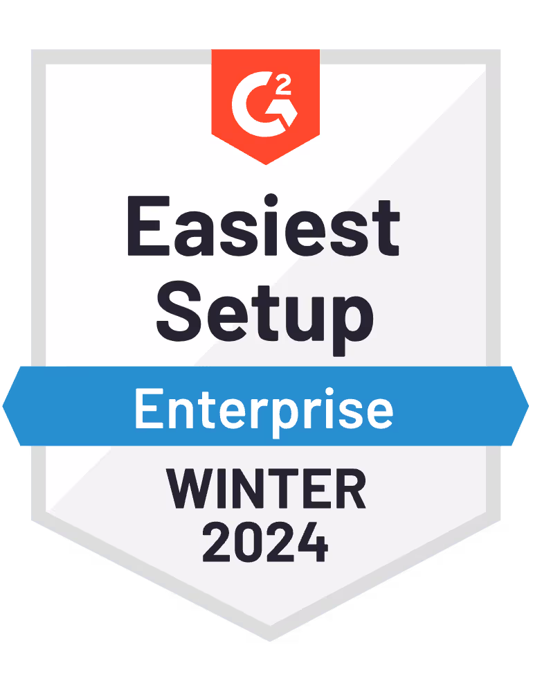 G2 badge for Easiest Setup Enterprise Winter 2024 award.