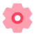 Pink gear icon with several smaller circles inside it, resembling a mechanical cogwheel.