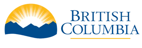 British Columbia government logo featuring a stylized sun rising behind blue mountains.