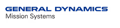 General Dynamics Mission Systems text logo in blue and gray on black background.