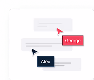 Illustration of two chat pointers labeled George and Alex, indicating text boxes in a conversation.