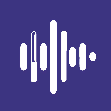 White stylized audio waveform icon on a dark blue background.