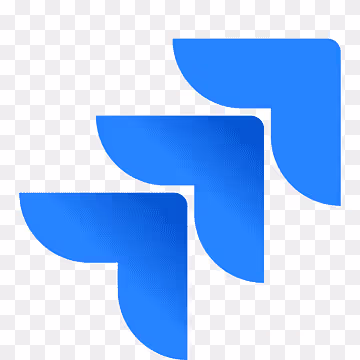 Three blue stylized curved arrow shapes stacked diagonally.
