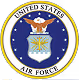 Seal of the United States Air Force featuring a bald eagle, shield, and stars on a blue background.