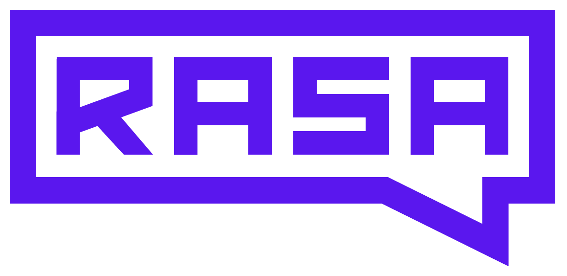 Purple rectangular speech bubble with the word RASA in block letters inside.