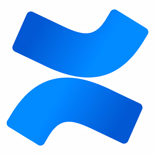 Blue abstract logo with two curved shapes facing opposite directions on a white background.