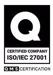 Certification badge for ISO/IEC 27001 certified company by QMS Certification.