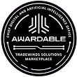 Awardable logo with vertical symmetrical lines and text reading 'Cliff Goods and Artificial Intelligence Awardable Tradewinds Solutions Marketplace' inside a circular border.