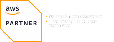 AWS Partner badge with Business Outcomes Accelerator and Digital Workplace Software Competency labels.