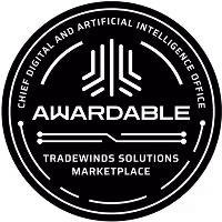 Awardable logo with stylized circuit design and text reading Chief Digital and Artificial Intelligence Office, Awardable, Tradewinds Solutions Marketplace.