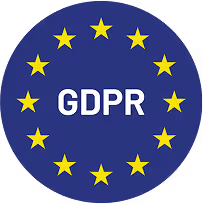 Blue circle with twelve yellow stars arranged in a circle around the acronym GDPR in white letters.
