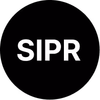 White capital letters SIPR on a black background.
