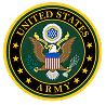 Official emblem of the United States Army featuring a bald eagle with shield, arrows, and olive branch surrounded by stars and the text United States Army.