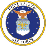 Seal of the United States Air Force featuring a bald eagle atop a blue shield with stars and a pair of golden wings.