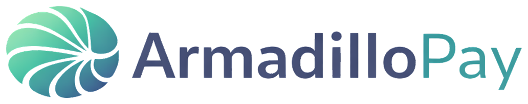 ArmadilloPay company logo with a stylized armadillo shell spiral icon to the left of the text.