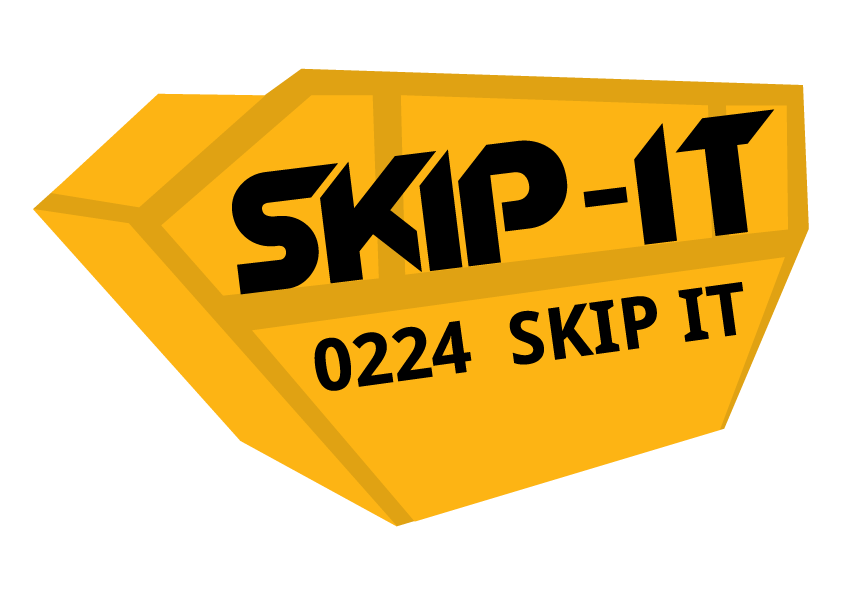 Yellow geometric skip bin container with bold black text 'SKIP-IT' and smaller text '0224 SKIP IT' on the side.