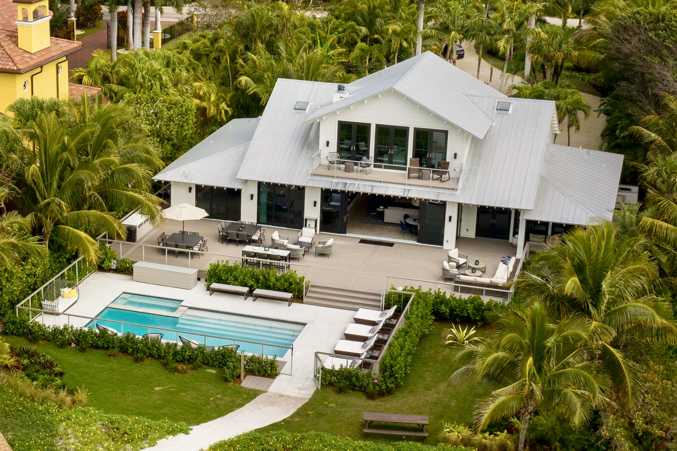 Aerial view of the house and pool deck